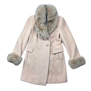 Vintage Marvin Richards cream/tan lambs wool and fox fur trim peacoat